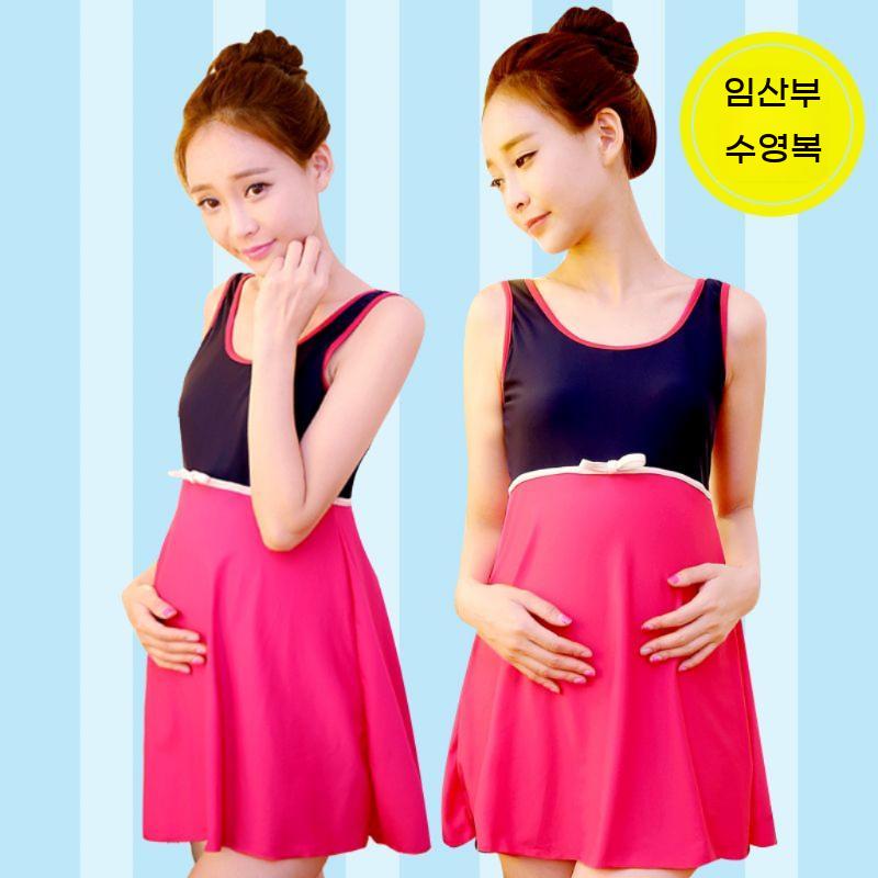 임산부 플러스 만삭 크기 아쿠아로빅 수영복 임부 배받침 실내 - 상세 이미지 3