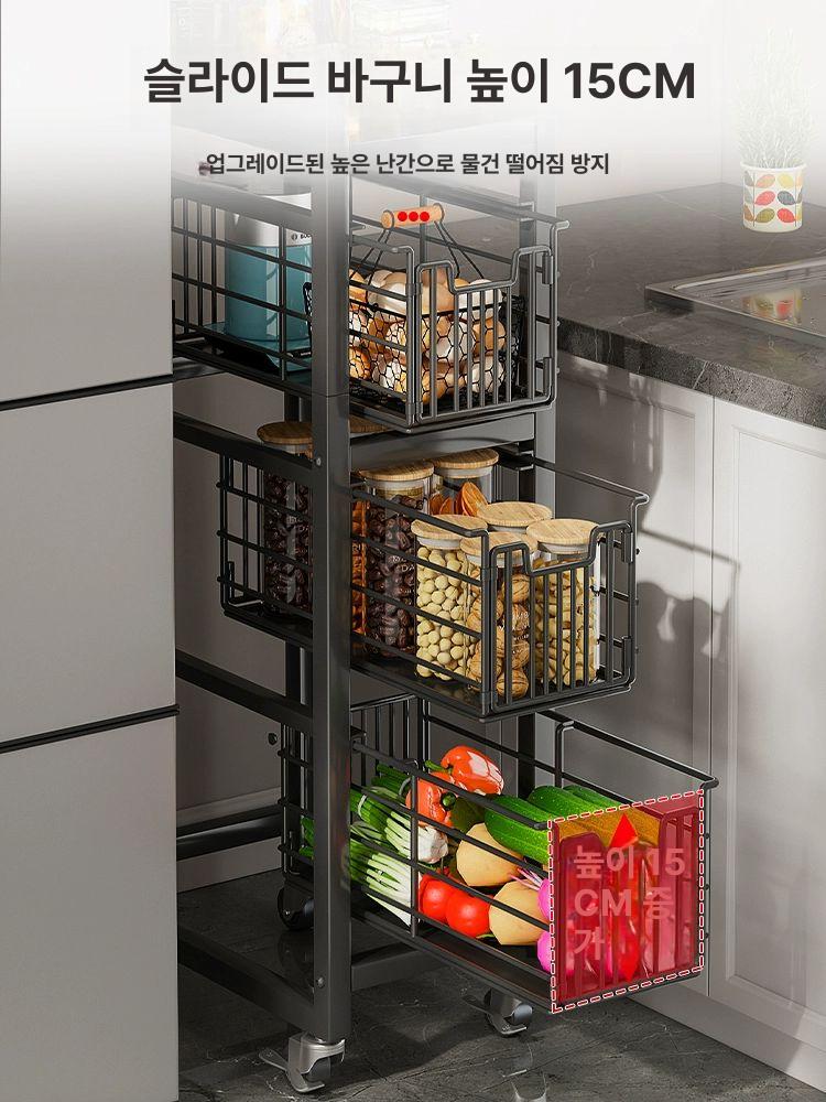 틈새수납장 미니 슬림 배란다 높은수납장 거실 검정색 옷 블랙 25cm 폭 5단 (슬라이드 가능) - 상세 이미지 3
