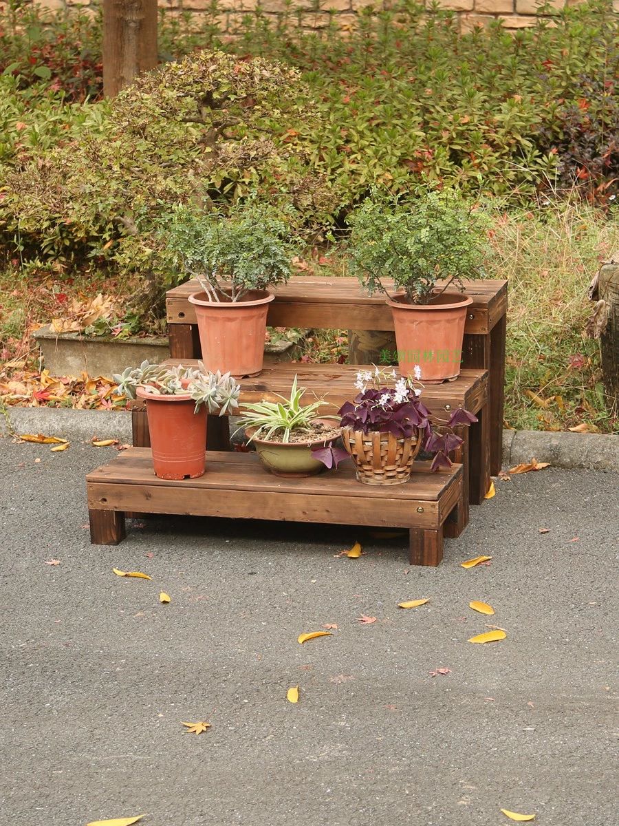나무 계단 높은층계 방부목 현관 스탭스툴 베란다 디딤판 야외 키높이 선반 - 상세 이미지 4