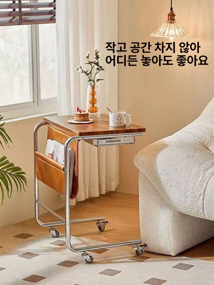 이동식 사이드 테이블 탁자 바퀴 접이식 노트북 보조책상 침실 협탁 베드 선반 간이 - 상세 이미지 2