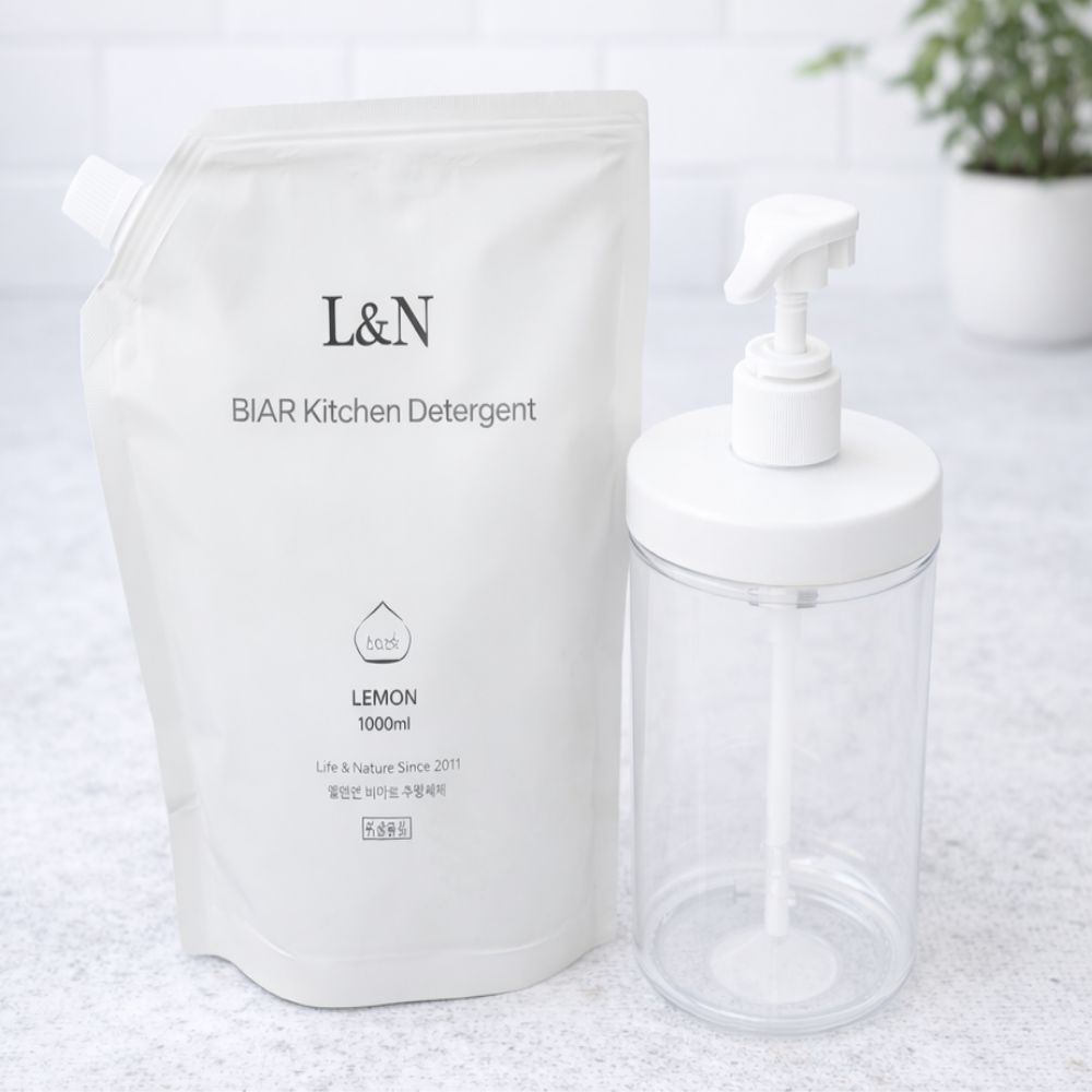 와이드 입구 리필통 1000ml 디스펜서 공병 펌프형 소분용기 주방세제 바디워시 리필용기 이미지 8