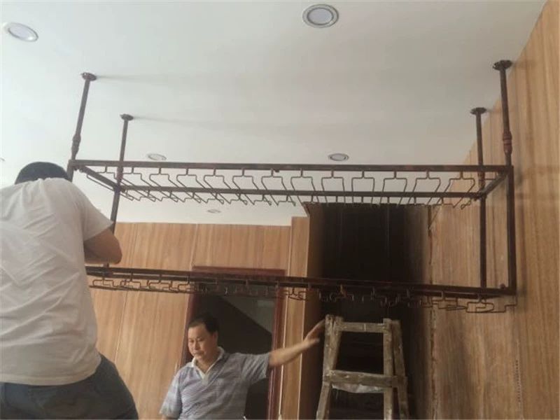 업소용 와인잔 천장 선반 장식장 걸이 보관함 길이 150cm너비 35cm블랙 - 상세 이미지 5