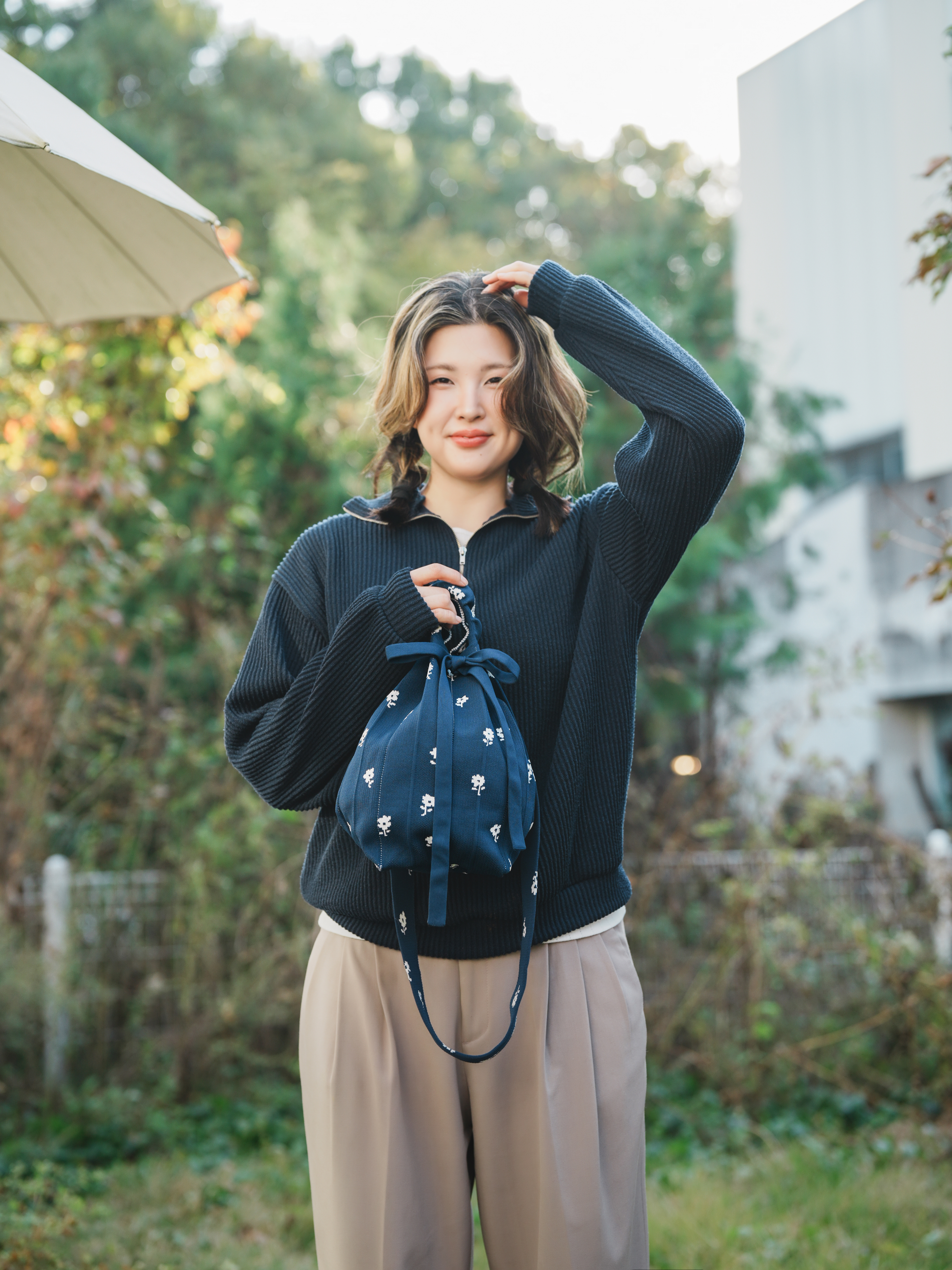 KNT365 키위 여성 니트가방 데일리백 여름가방 가든-네이비 - 상세 이미지 3