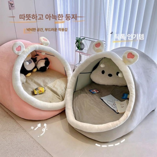 프리미엄 꿀잠 애견 뽀글이 대형 동굴하우스 어른이 숨숨집 연회색 쿨링매트 1 x 1.3 0.9 핑크 1 x 1.3 x 0.9 - 상세 이미지 2