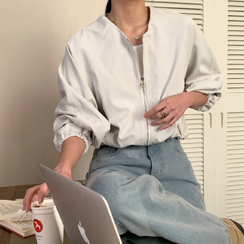 크롭점퍼 야상 바람막이 여성 봄 간절기 노카라 점퍼 아우터 - 상품 이미지