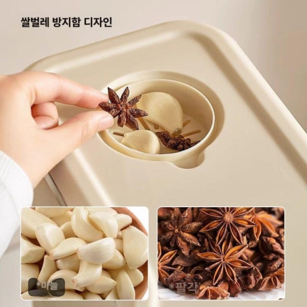 프리미엄 원터치 진공 밀폐 계량 보관통 쌀독 밀가루 프레스형 쌀통 크림화이트 10kg 쌀 씻기 바구니 소형 크림화이트 0.5k - 상세 이미지 4