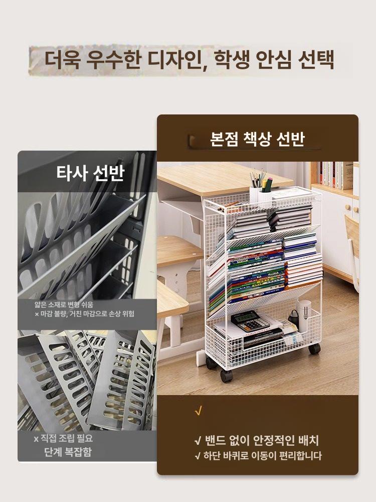 이동식 북트롤리 책꽂이 간이 틈새 선반 북카트 책장 1단계모델 대형 바퀴 포함 A - 상세 이미지 5