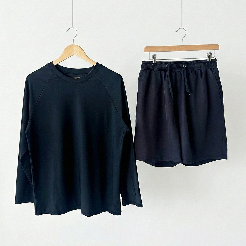 남자 여성 래쉬가드 세트 루즈핏 긴팔 빅사이즈 커플 수영복 - 상세 이미지 2