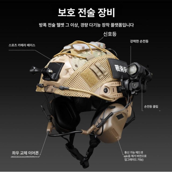 최강 방탄 전투 택티컬 밀리터리 서바이벌 군용 샌드 세트 A 블랙 헬멧 - 상세 이미지 3