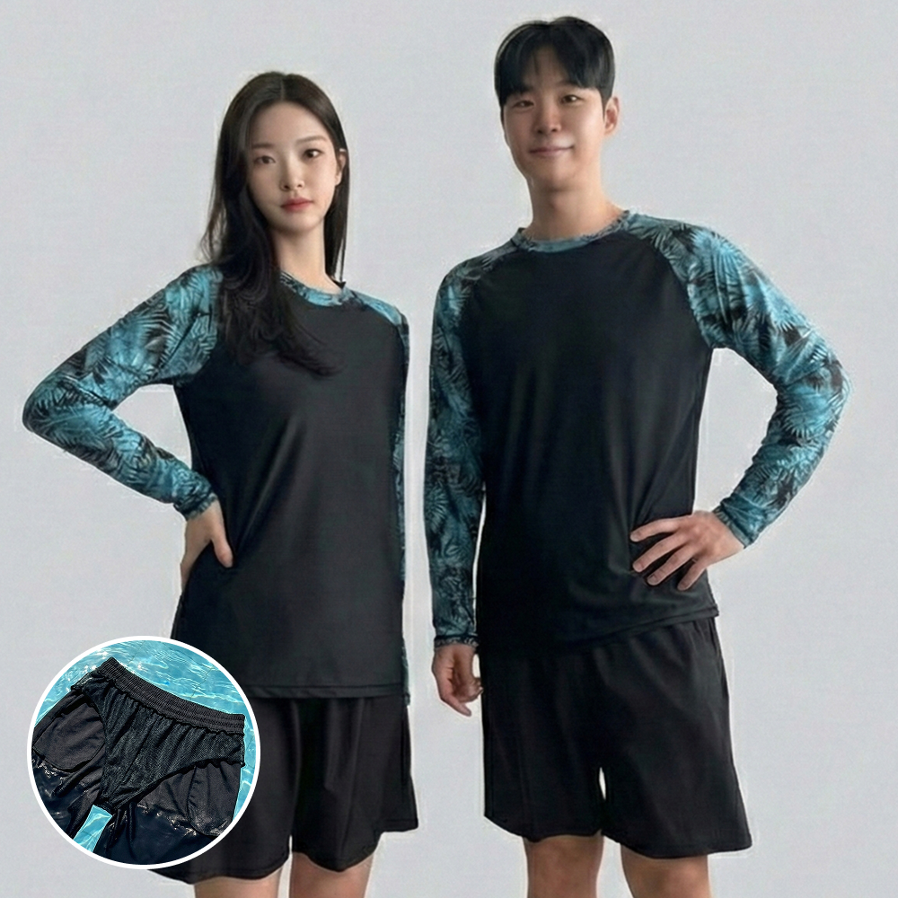 남자 여성 래쉬가드 세트 루즈핏 긴팔 빅사이즈 커플 수영복 제품 이미지