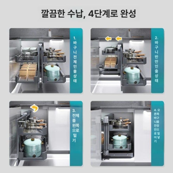 프리미엄 인출식 수납장 코너 선반 끌어내기 정리 하부장 700 캐비닛 레벨 강화유리 31cm 다층 문 열림형 사이즈 측정 방법 다층 문 열림형 - 상세 이미지 2