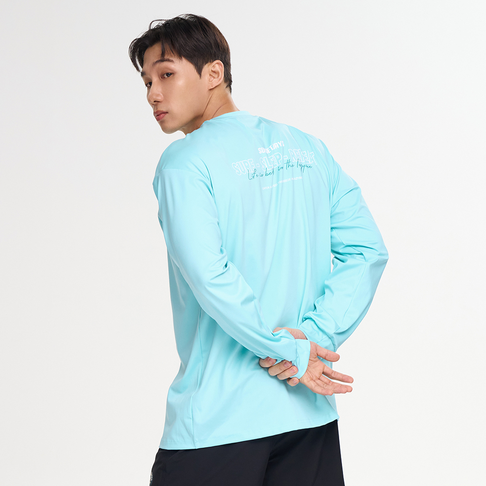 드라이쿨링 오버핏 남성 긴팔 래쉬가드 체형커버 수영복 루즈핏 비치웨어 민트 - 상품 이미지