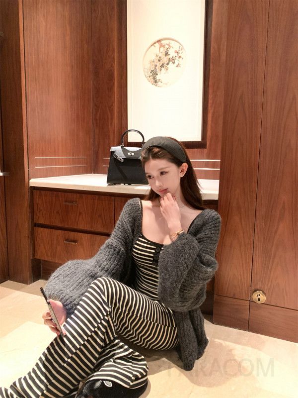 여성 캐주얼 루즈핏 코튼 스트라이프 가디건 슬립나시 와이드팬츠 코디 데일리룩 원마일웨어 - 상세 이미지 5