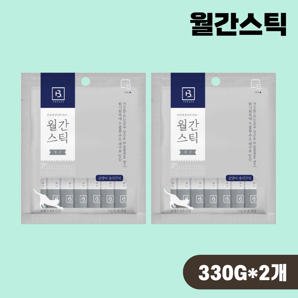 월간스틱 짜먹는 고양이 간식 대용량 대구, 330g, 2개 - 상품 이미지