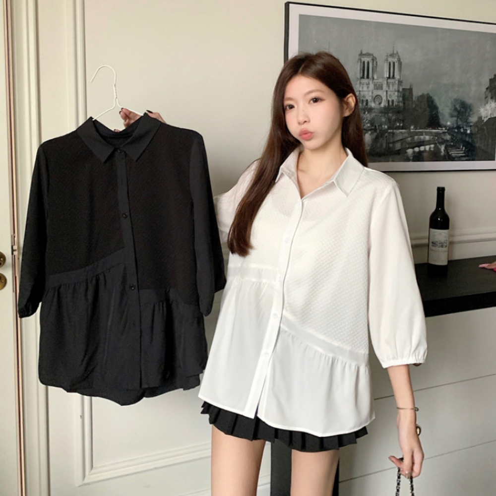 임산부블라우스 자켓형블라우스 언발 셔링 7부 - 상품 이미지