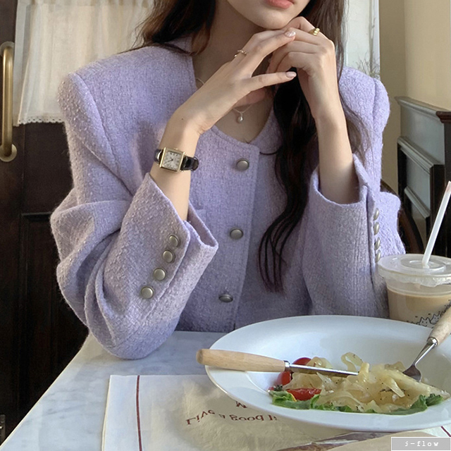 샤베트 라운드 은장버튼 트위드 자켓 2col 가을 봄 루즈핏 노카라 포켓 하객 제이플로우 이미지 2