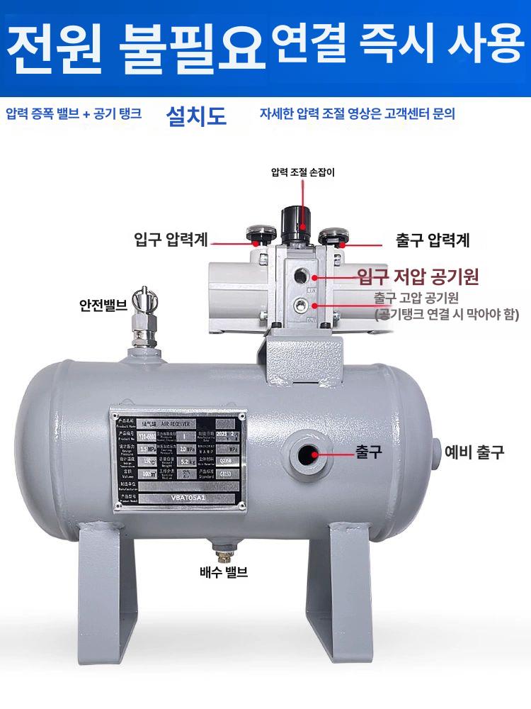 공압 부스터 탱크 압력 공기펌프 수신기 밸브 VBAT05A [단일 공기 저장 탱크 5L] - 상세 이미지 3