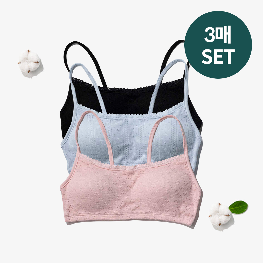 [SET] 싸이클린 브라렛 3매세트 100% 오가닉코튼 포인텔 편한속옷 홑겹브라 - 상품 이미지