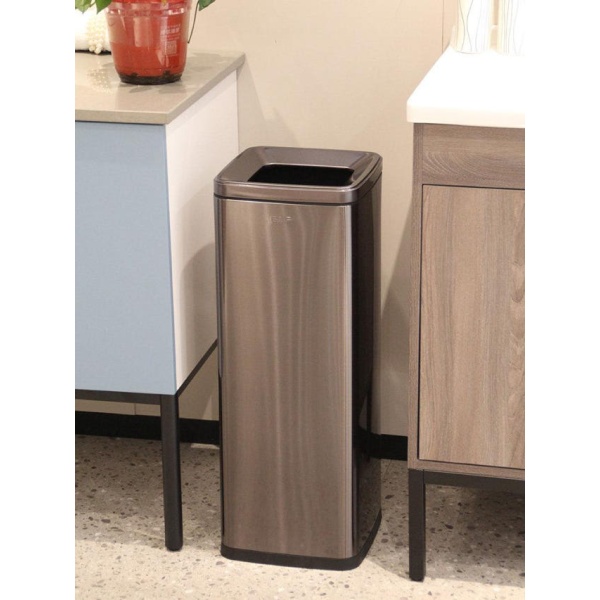 프리미엄 스테인리스 30L 카페 휴지통 오픈형 블랙골드 20L 대용량 쓰레기통 32 x 26x48cm 15L 실버 32 x 26x39cm - 상품 이미지