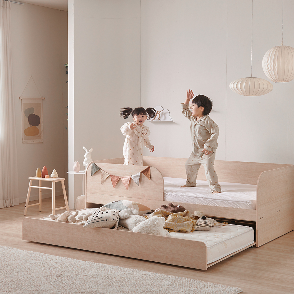 장인가구 뉴피터 E0등급 저상형 슬라이딩 분리형 낮은 2층침대 싱글 침대 프레임+가드포함