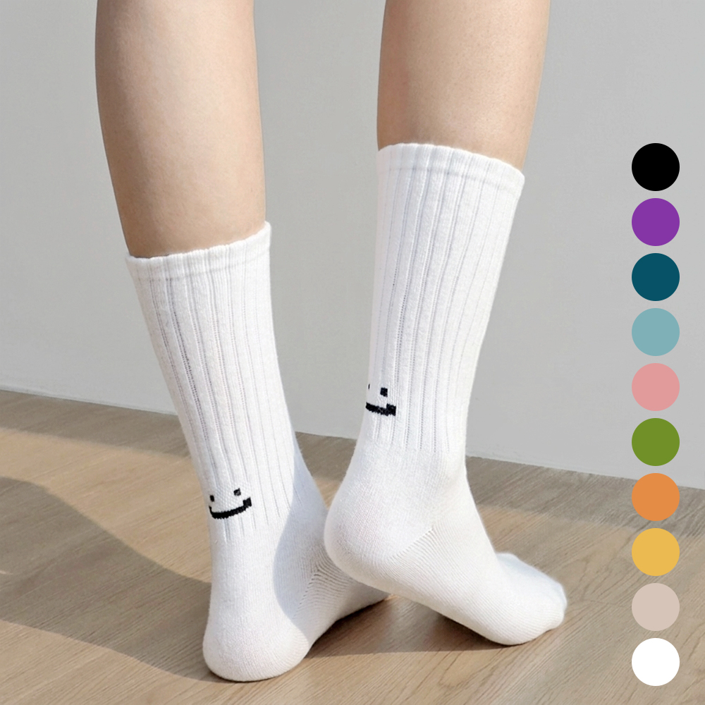 국산 스마일양말 장목 패션 흰 검정 커플 골지 봄 가을 겨울 양말