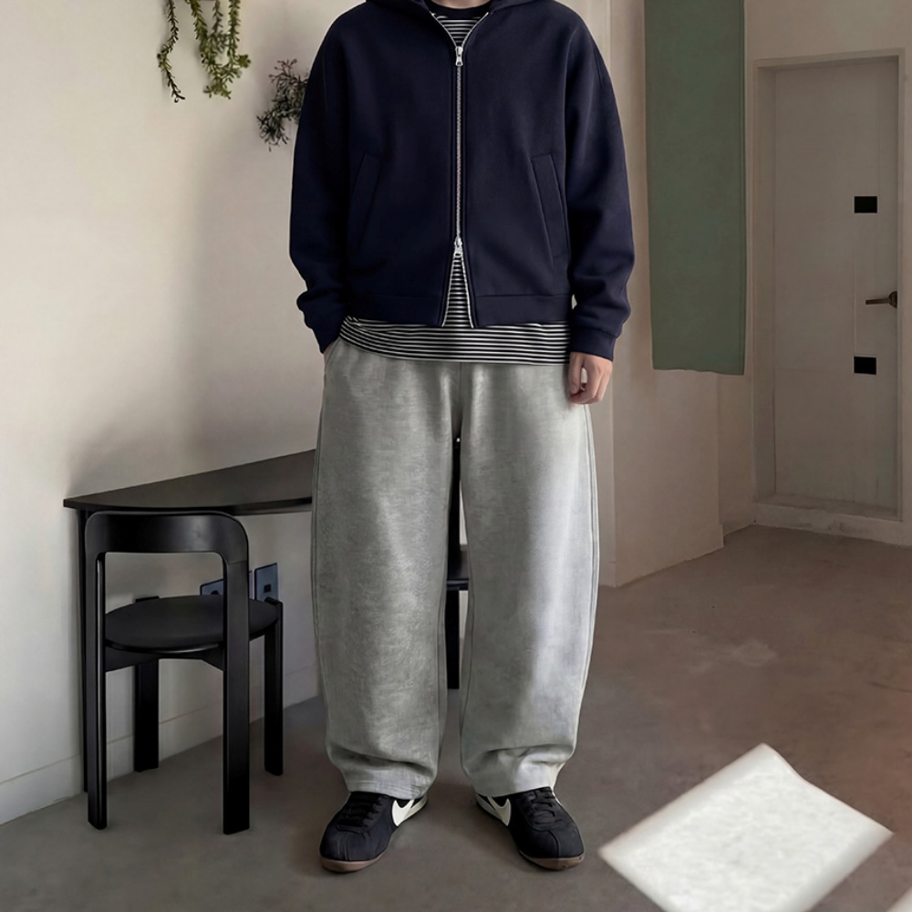 1+1 남자커브드팬츠 남자와이드팬츠 통큰바지 통넓은바지 이미지 6