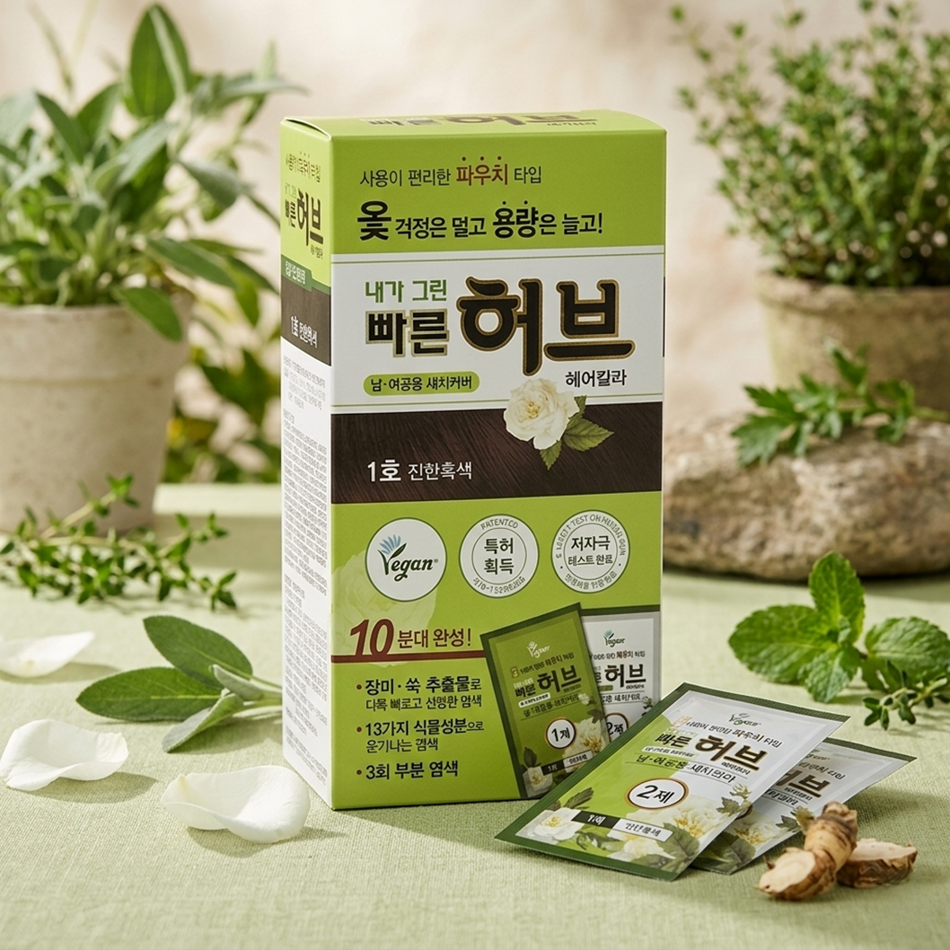 3회분 파우치 타입 광동 내가그린 빠른허브 염색약 헤어칼라 새치 셀프 천연 식물성분 약국 - 상품 이미지