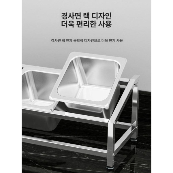 업소용 스텐 보관용기 3칸 프레임+받침대 바트 식당용 소스통 반찬통 스테인리스 2칸 프레임 - 상세 이미지 4
