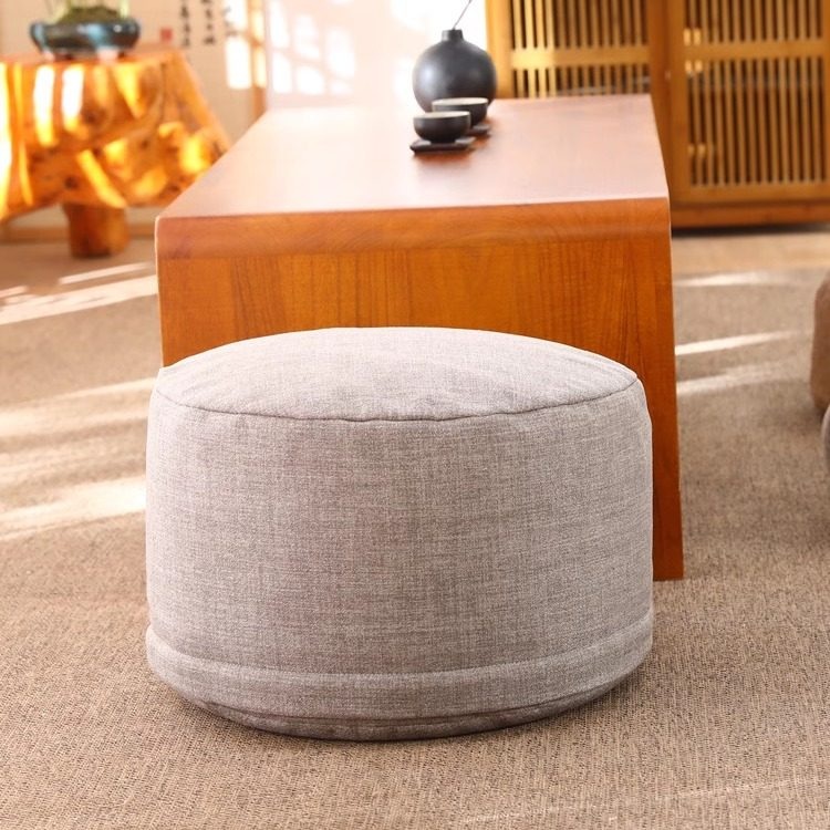 명상 의자방석 원형 키높이 푹신하고 도톰한 면린넨 밝은 회색 지름 50cm 높이 25cm - 상세 이미지 4