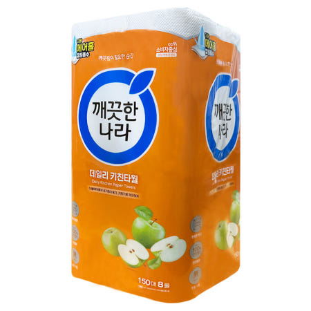 깨끗한나라 키친타올 150매 x 8롤, 100% 천연펄프 키친타월