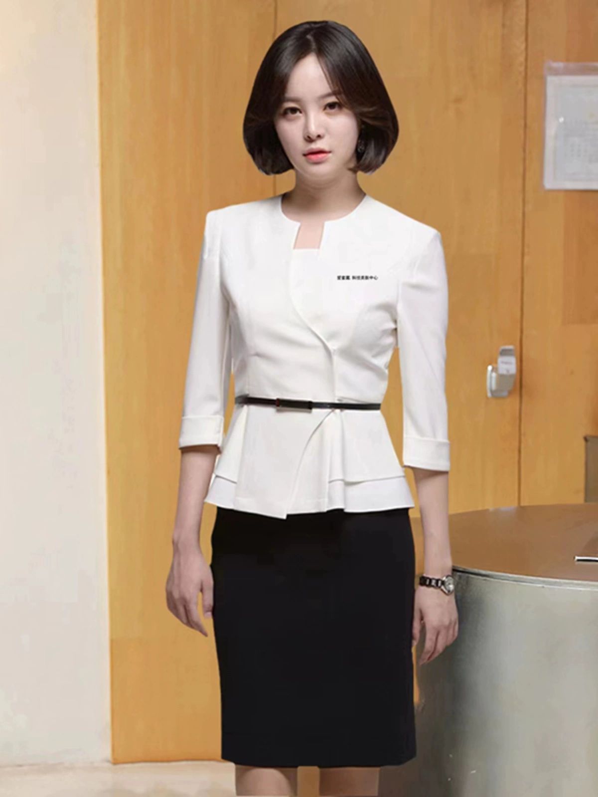 성형외과 유니폼 프론트 데스크 인포메이션 병원 상담실장 미용 블랙 [재킷+스커트] S - 상세 이미지 2