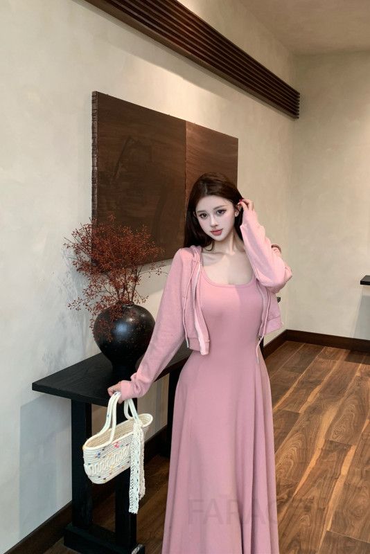 여성 캐주얼 루즈핏 면 후드 집업 자켓 민소매 롱 원피스 코디 데일리룩 나들이룩 편안한 마실룩 휴양지룩 이미지 6