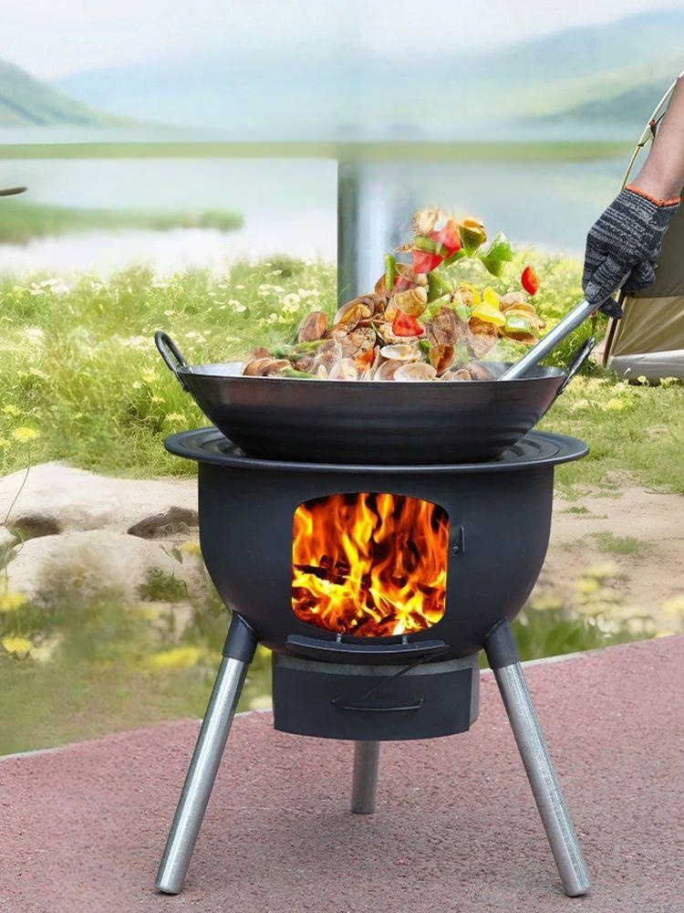 드럼통 화덕 무쇠 바베큐 가마솥 야외 연탄 불멍 대형 재받이 포함 두꺼운 43cm 2.7mm B - 상품 이미지