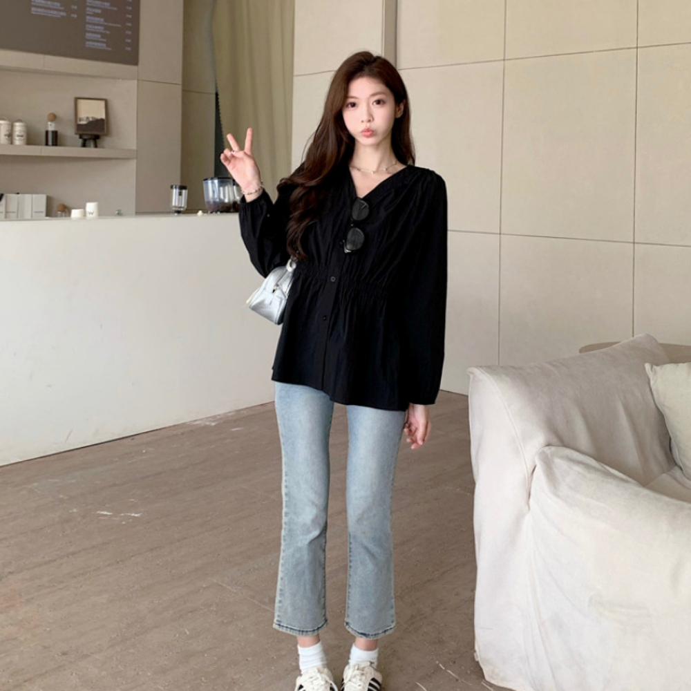 임산부블라우스 자켓형블라우스 브이넥 밴딩 이미지 6