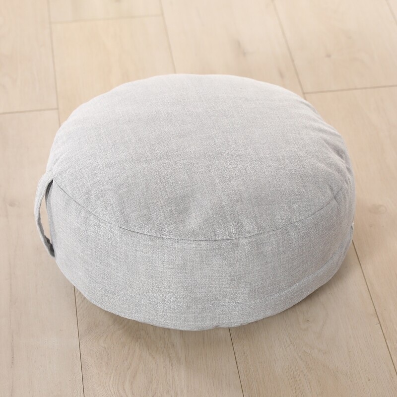명상 의자방석 원형 키높이 푹신하고 도톰한 면린넨 밝은 회색 지름 50cm 높이 25cm - 상품 이미지