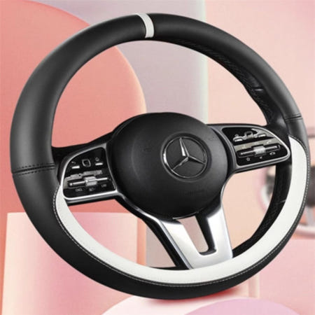 밀셀코 나파 가죽 핸들커버 O형 블랙화이트 경차핸들커버