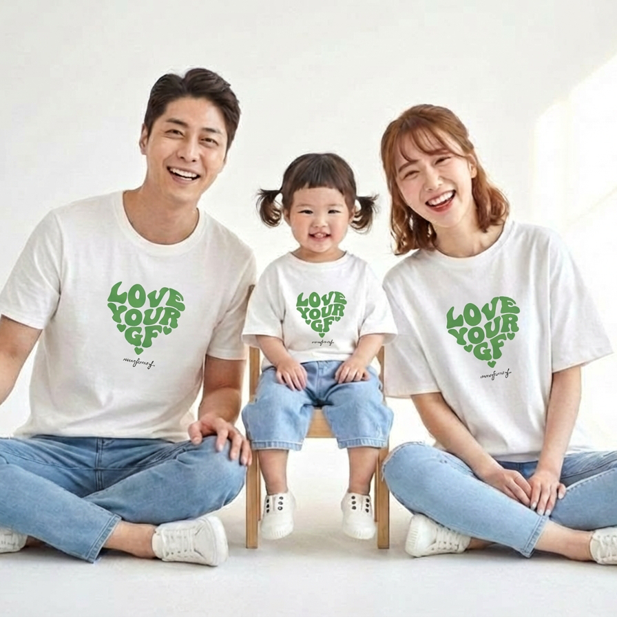 몽피마피 그린하트 가족티 패밀리룩 돌촬영 여행 사진의상 반팔 맨투맨 이미지 7