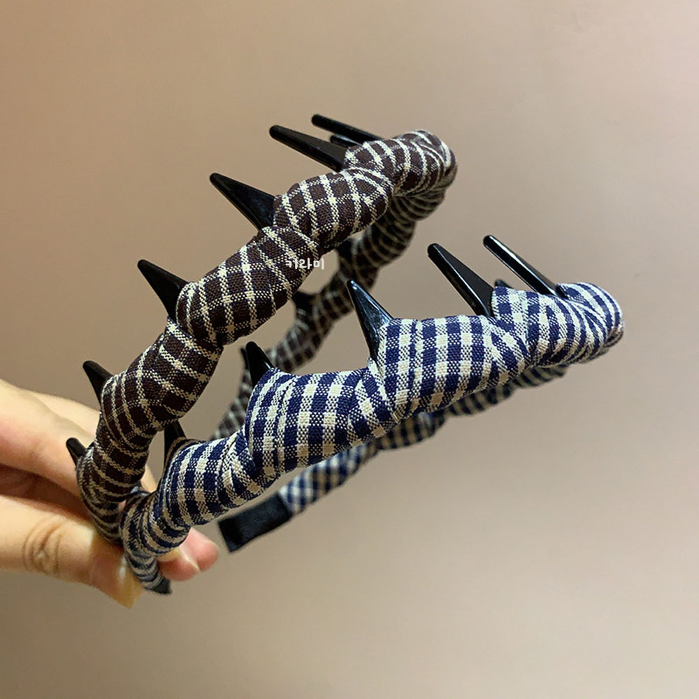 볼륨 체크 톱니 머리띠 이빨 고정력좋은 클래식 데일리 헤어밴드 - 상세 이미지 2