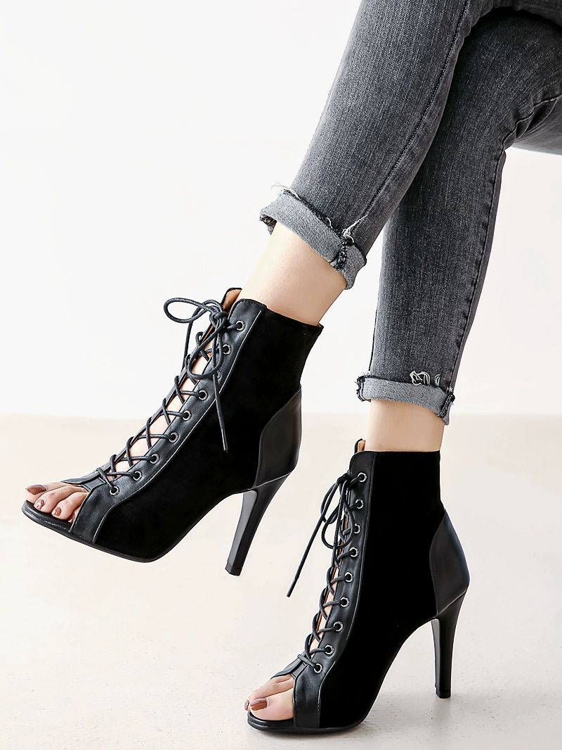 바이픽 코르셋 힐코레오힐 댄스구두 힐댄스힐 여름용 여성용 굽높은 스트랩 애프리콧 댄스화 - 상세 이미지 3