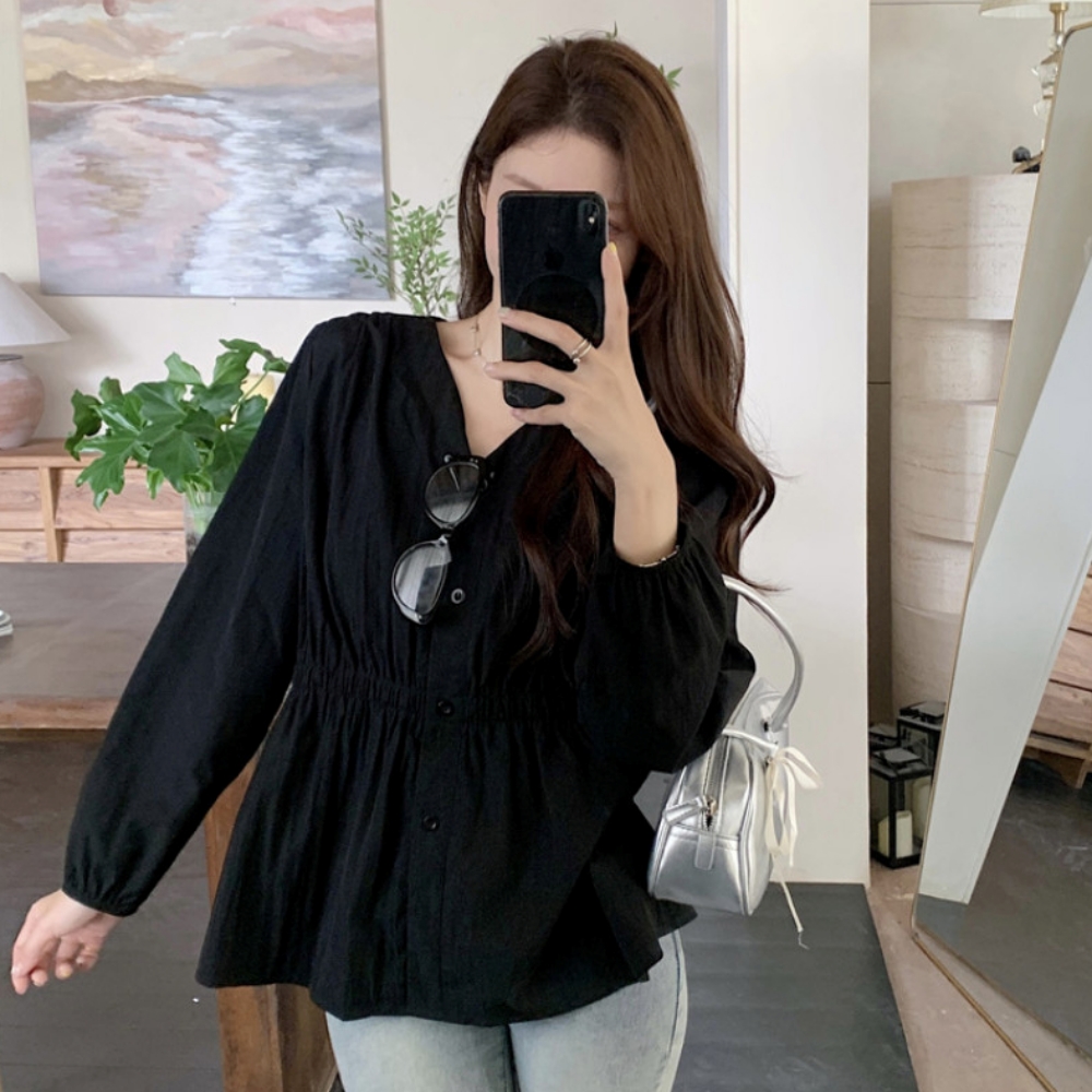 임산부블라우스 자켓형블라우스 브이넥 밴딩 - 상세 이미지 5