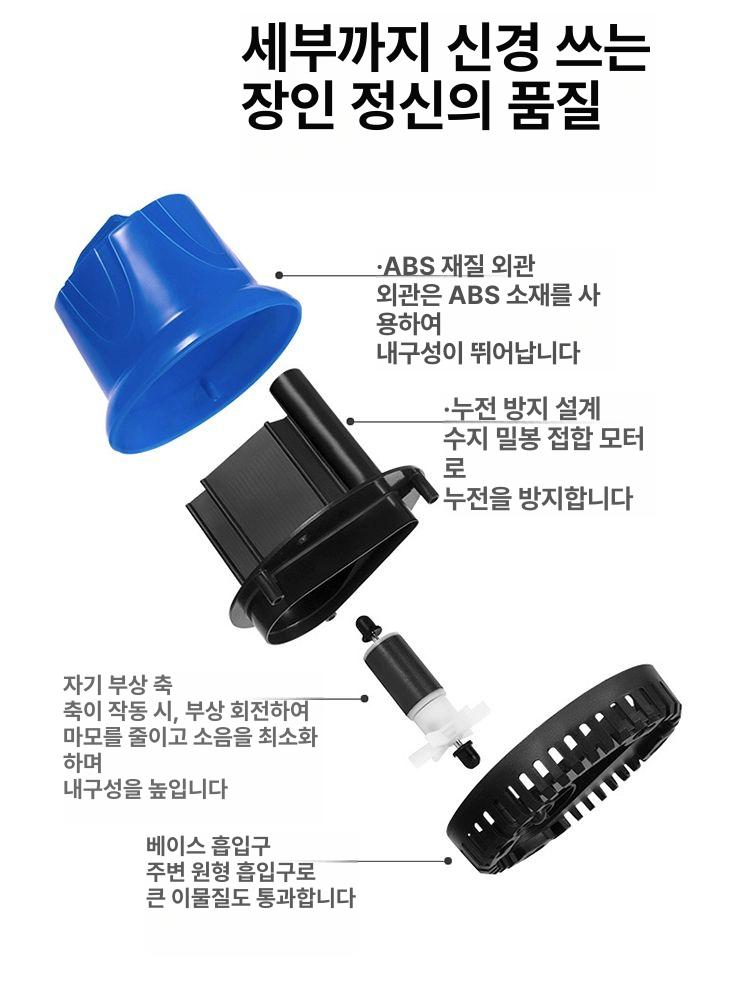 수중펌프 양어장 배수펌프 정원 어항 수족관 분수 다용도 저소음 강력 흡입 효율적인 급배수 건조 방지 7W - 상세 이미지 3