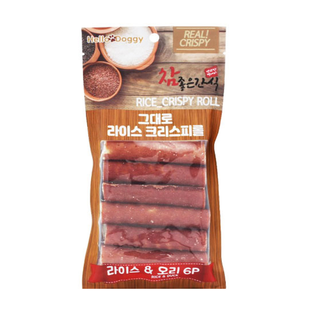 헬로도기 참좋은간식 그대로 라이스 크리스피롤 6P (라이스.오리) (강아지 간식) - 상품 이미지