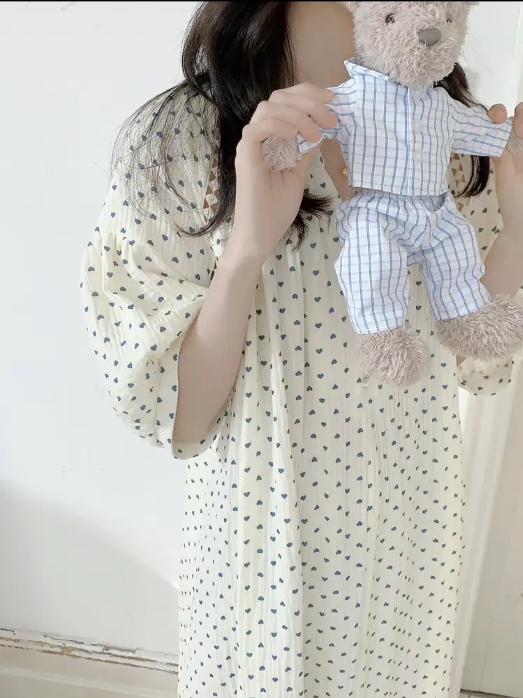 하트 여름 반팔 원피스잠옷 요루면 빅사이즈 여행룩 임산부 수유 파자마 이미지 7