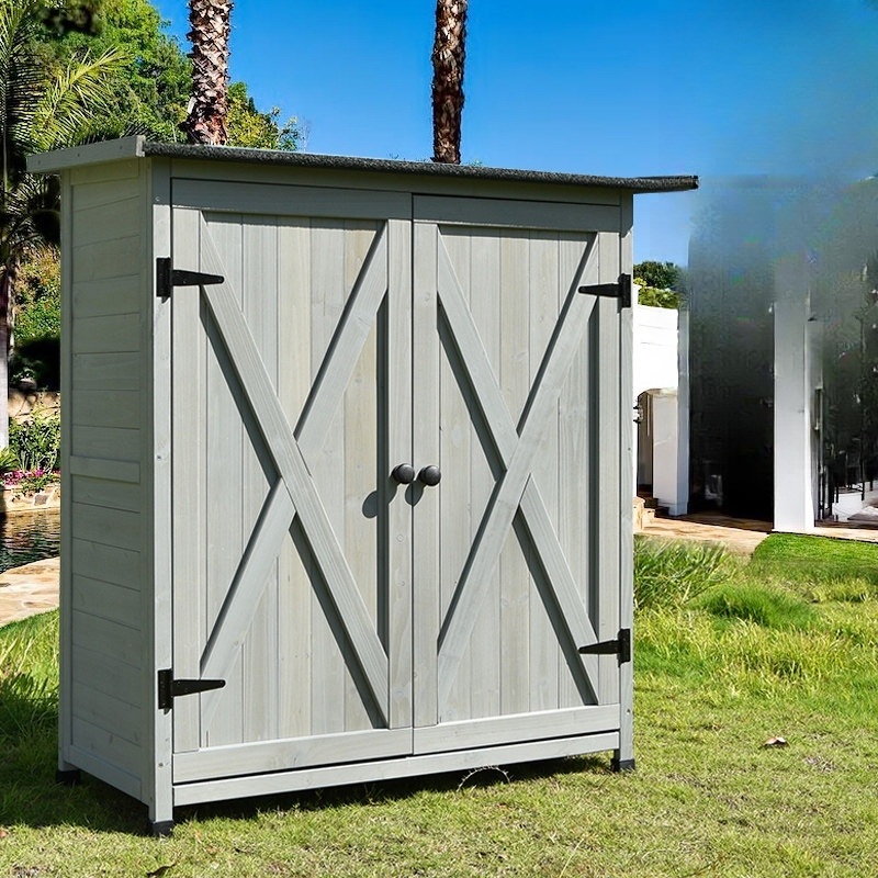 야외 캐비닛 튼튼한 조립식 원목 정원 테라스 다용도 방수 양문형 X자 디자인 이동식 수납장 - 상세 이미지 2