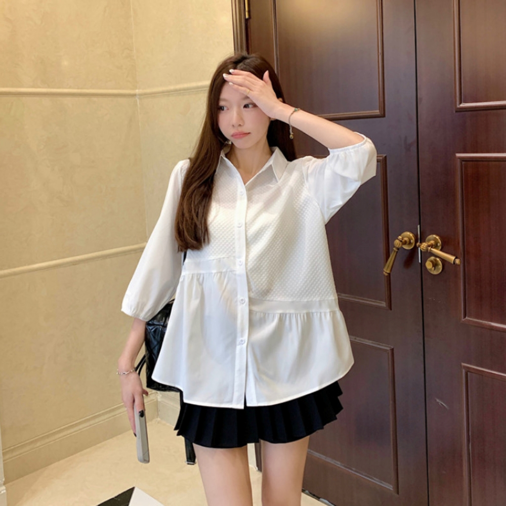 임산부블라우스 자켓형블라우스 언발 셔링 7부 이미지 7