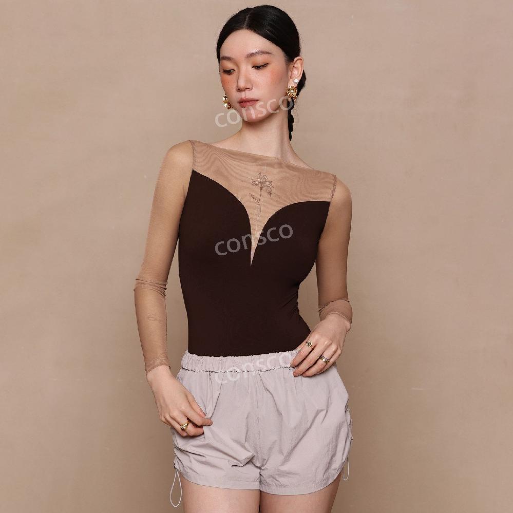 Danzbaby 발레복 메쉬 롱슬리브 플라워 프린트 레오타드 - 상품 이미지