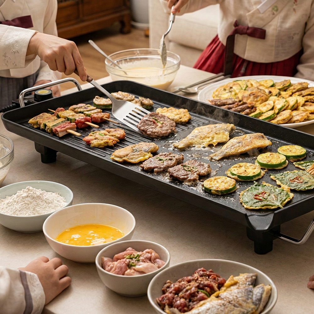 더모아플러스샵 삼겹살 고기 불판 명절 전부치기 대용량 전기팬 와이드 전기그릴 특대형 - 상세 이미지 5