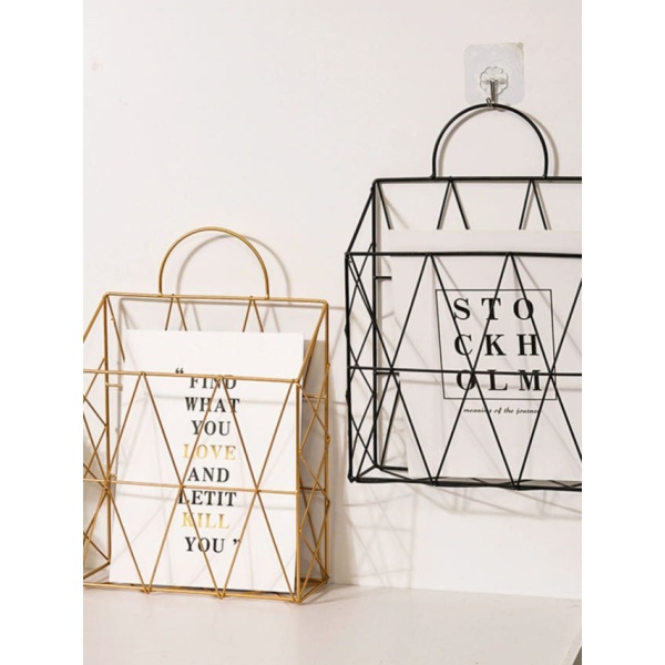 모던 욕실 화장실 선반 책 꽂이 벽걸이 1단 미니 골드 손잡이 수납 바구니 1칸 26x36cm 플랫 골드 삼각형 책장 1칸 26x36cm - 상품 이미지
