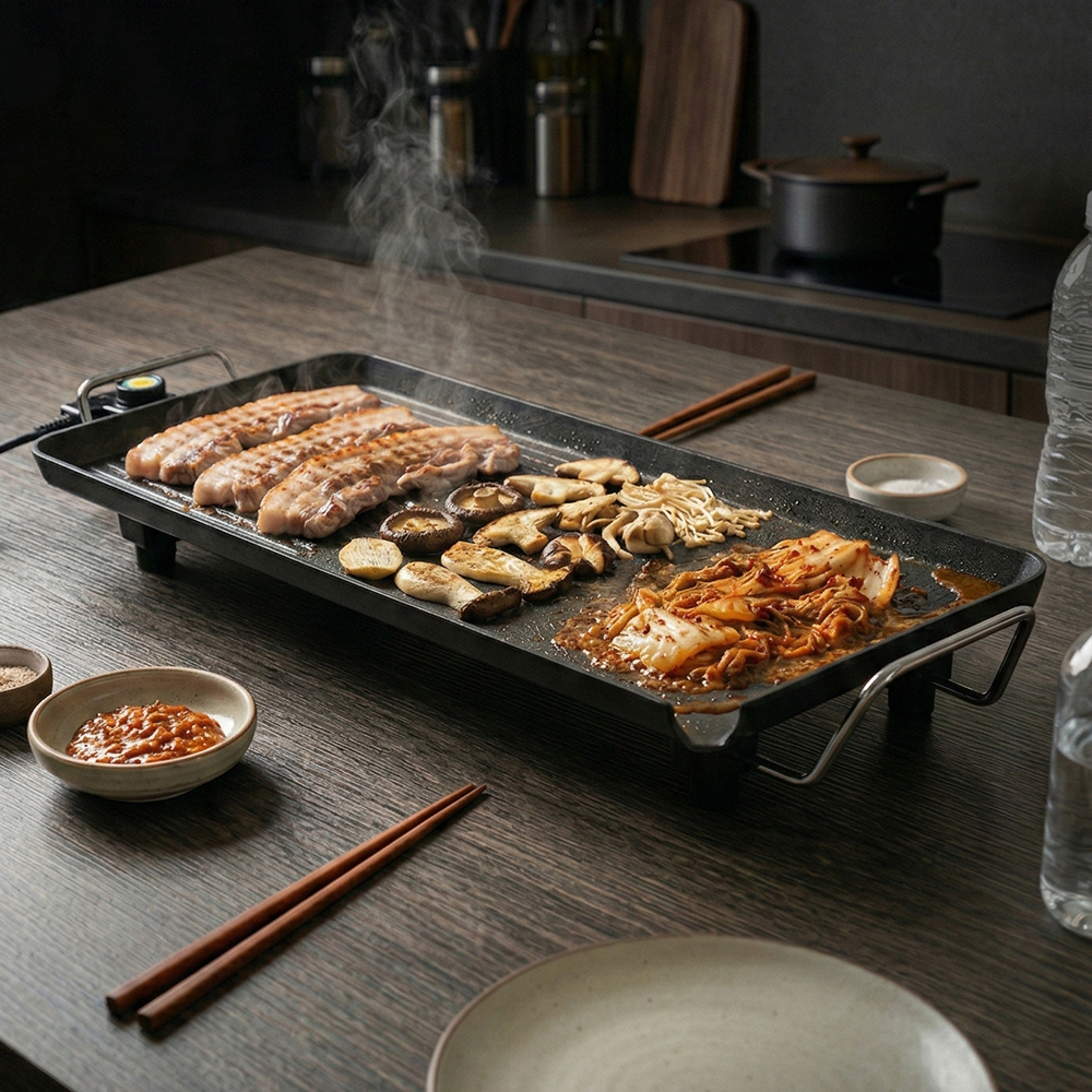 더모아플러스샵 삼겹살 고기 불판 명절 전부치기 대용량 전기팬 와이드 전기그릴 특대형 - 상품 이미지