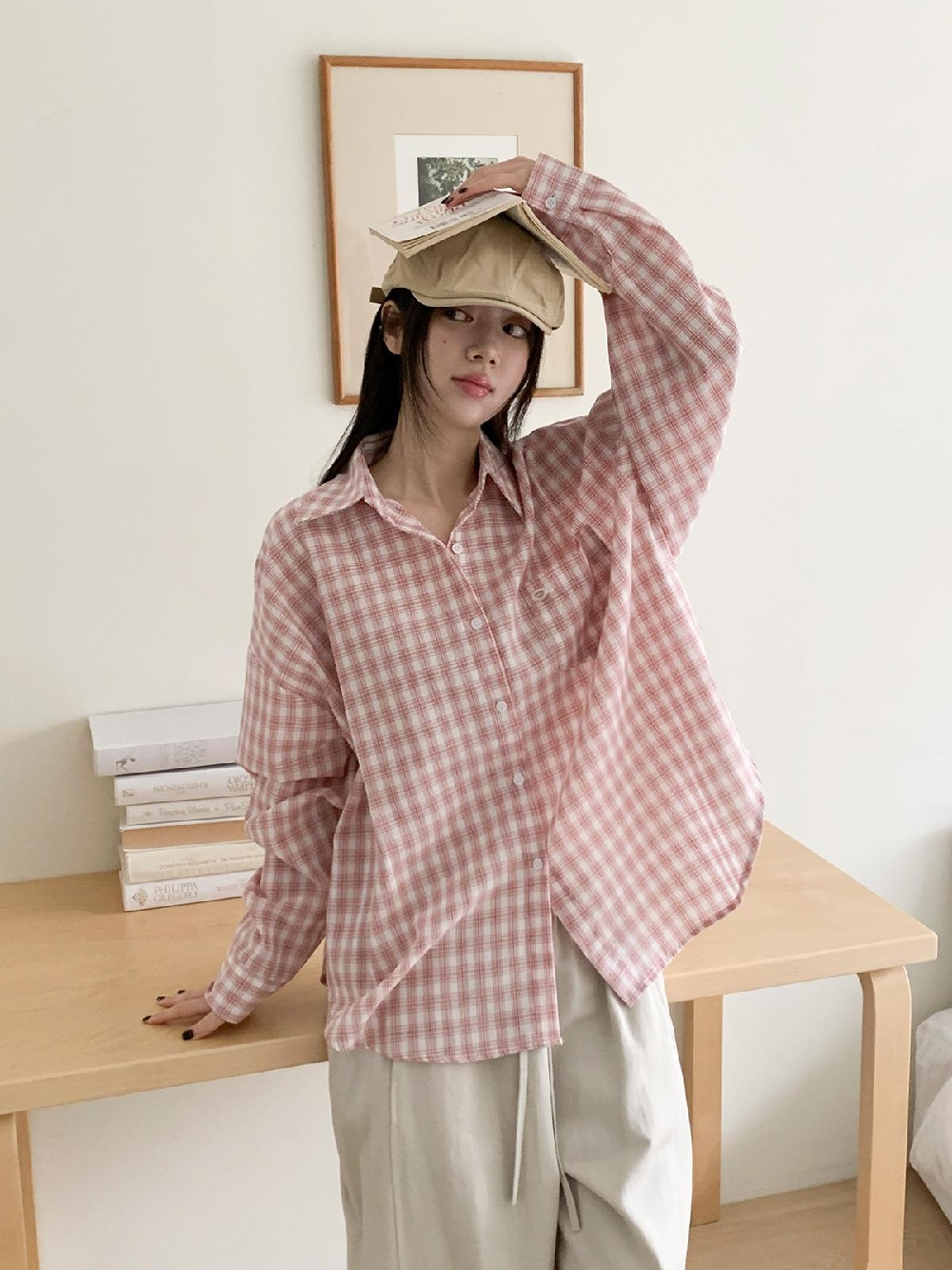 체크셔츠 오버핏셔츠 언발 빅사이즈 봄 간절기 여름 긴팔 남방 이미지 8